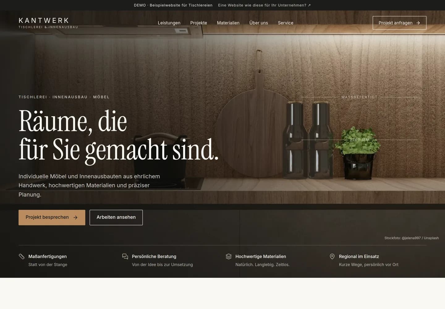 Original-Screenshot der Kantwerk-Demowebsite am Desktop