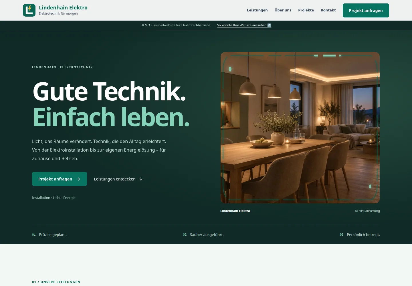 Original-Screenshot der Lindenhain-Demowebsite am Desktop